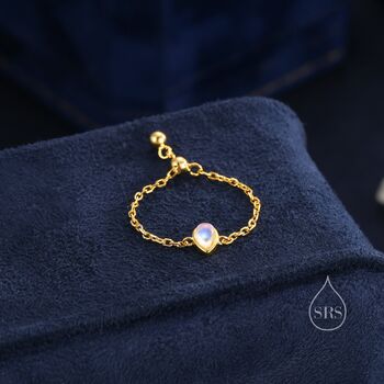 Sterling Silver Droplet Moonstone Soft Ring, 4 of 10