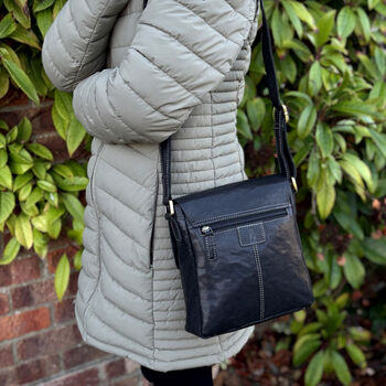 Black Leather Cross Body Bag, Shoulder Bag, 2 of 2