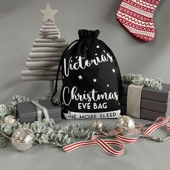 Personalised Christmas Eve Bag Natural With Black, 5 of 12