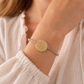 Silver Plated Filigree Disc And Navy Bead Bracelet, 4 of 7