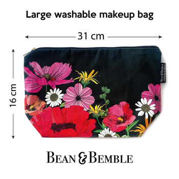 Cosmetic Bag Large Washable Makeup Pouch Black Poppies, 3 of 10