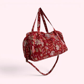 Large Weekend Duffle Bag | Red Block Print Floral, 4 of 7