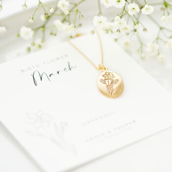 Personalised March Birth Flower Necklace – Daffodil Sterling Silver Gold Plated Gift For Her, 4 of 12