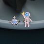 Mismatched Astronaut And Planet Stud Earrings In Sterling Silver, thumbnail 4 of 10
