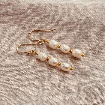 Freshwater Triple Pearl Drop Earrings, 2 of 5