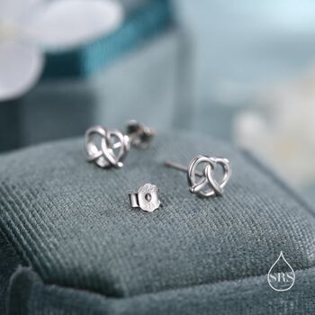 Extra Tiny Pretzel Heart Knot Earrings, 7 of 12
