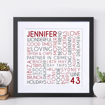 Personalised Any Age Birthday Square Word Art, 3 of 11