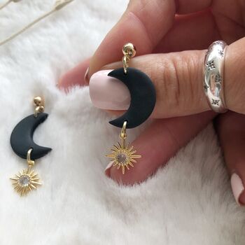 Black Celestial Luna Moon Polymer Clay Earrings, 3 of 3