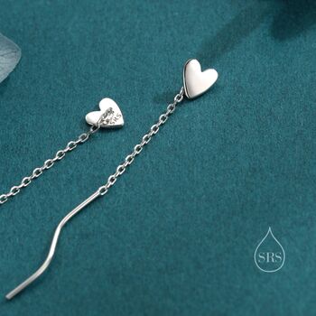 Sterling Silver Delicate Heart Threader Earrings With Spiral Chains, 2 of 11