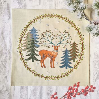 Printed Linen Embroidery Kit King Of The Woods, 3 of 3