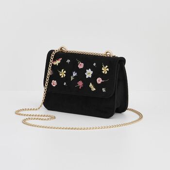 Floral Ditsy Embroidered Black Velvet Bag, 2 of 5