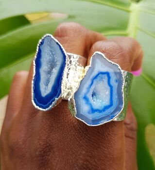 Blue ‘Mega’ Crystal Gemstone Silver Plated Ring, 4 of 5