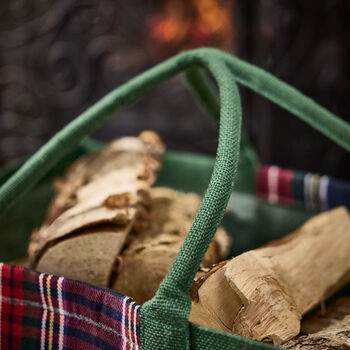 Personalised Green Jute And Tartan Log Bag, 4 of 6