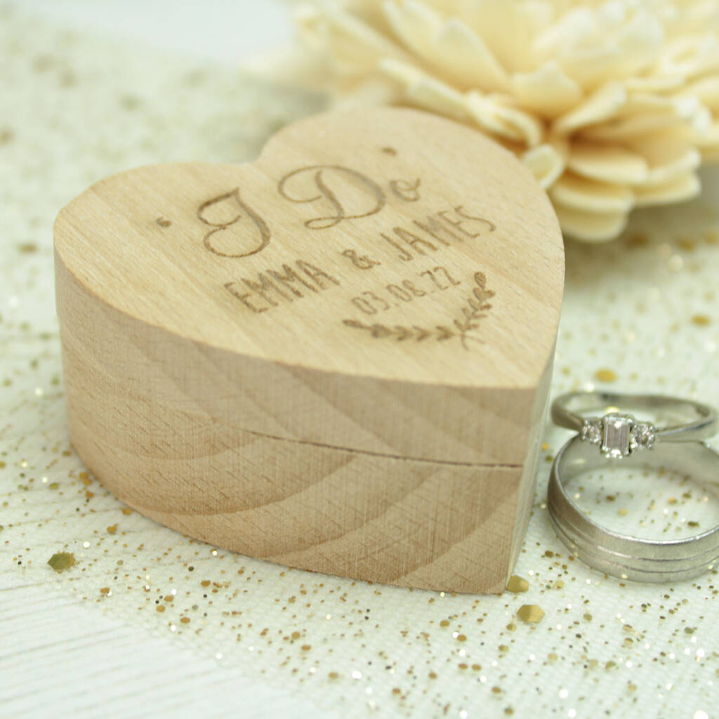 Personalised 'i Do' Wooden Heart Wedding Ring Box By