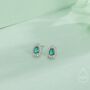 Sterling Silver Tiny Emerald Green Droplet Cz Halo Stud Earrings, thumbnail 1 of 11
