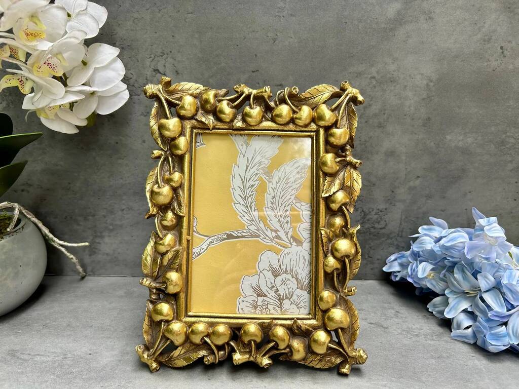 Gold Ornate 6x4 Picture Gold Frame With Cherry Design, 1 of 8