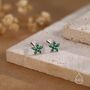 Emerald Green Cz Flower Internally Threaded Flat Back Earrings, thumbnail 7 of 11