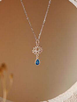 Lotus Blue Cubic Zirconia Sterling Silver Necklace, 4 of 10