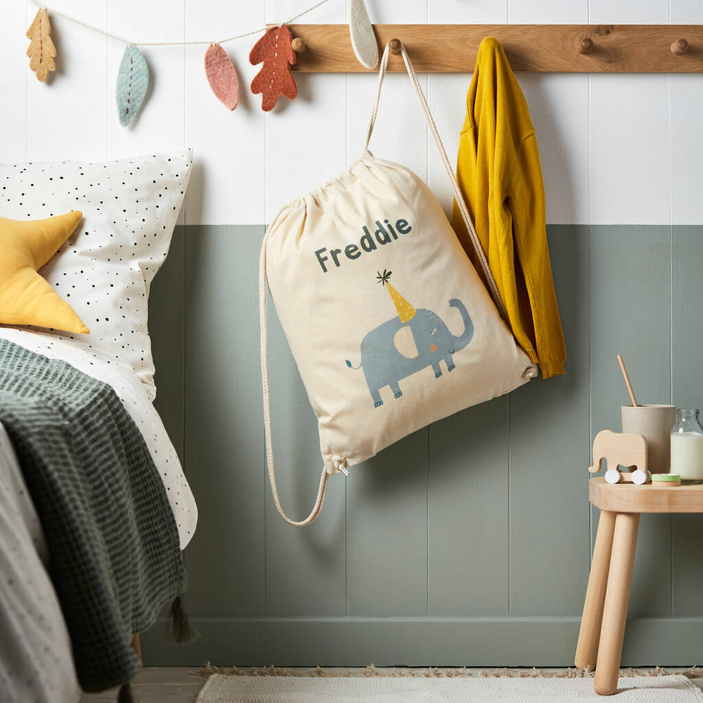 Personalised Elephant Cotton Nursery Bag, 1 of 7