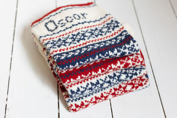 Personalised Oslo Red Heel Blue Christmas Stocking, 6 of 6