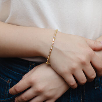 18ct Gold Plated Or Sterling Silver Mixed Cut Cz Tennis Bracelet, 5 of 6