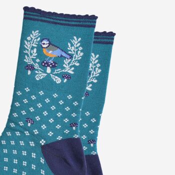 Women's Bamboo Socks Blue Tit Wreath, 3 of 5