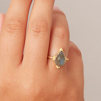 Grey Labradorite Pear Shaped Matt Gold Vermeil Ring, 3 of 8
