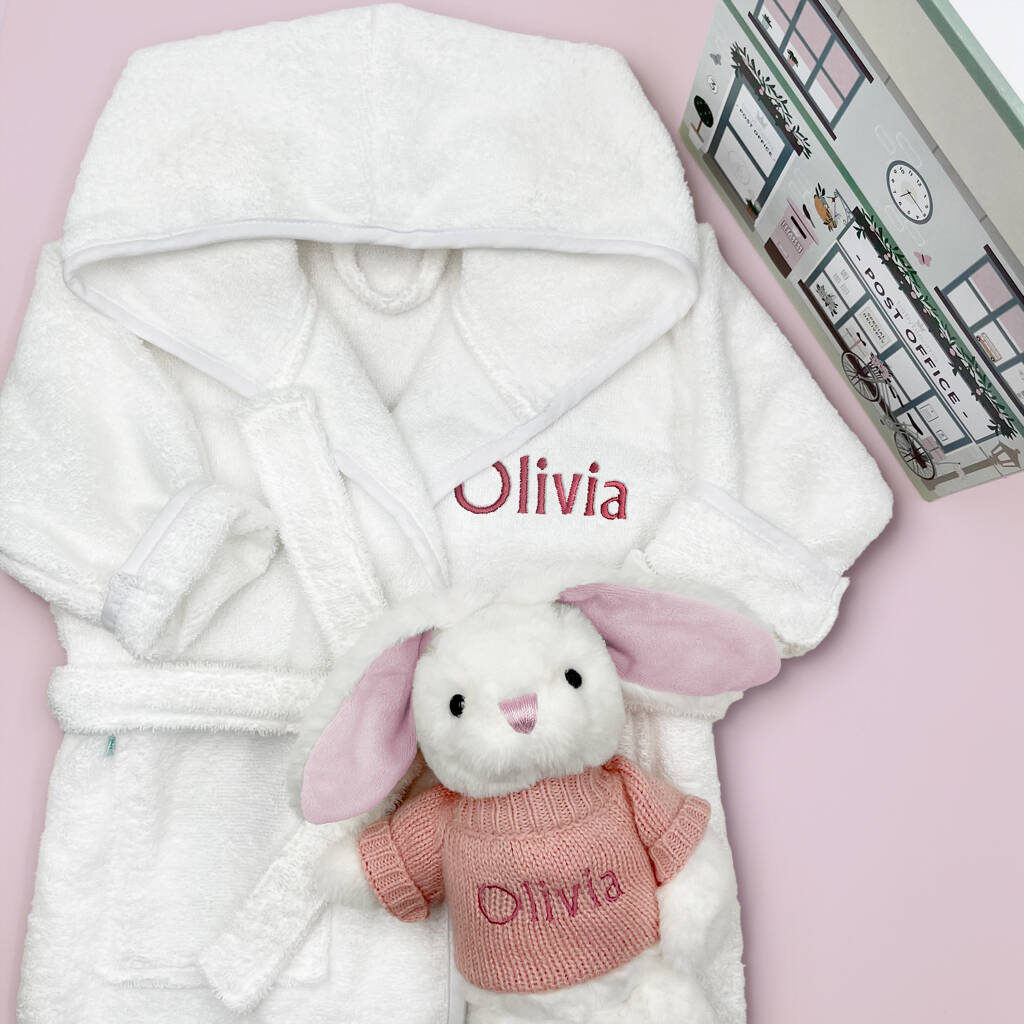 Personalised Baby Girl Bunny And Bathrobe Hamper By Babyblooms