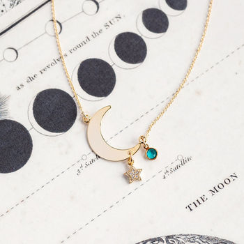 Gold Plated Moon And Star Birthstone Charm Necklace, 3 of 9
