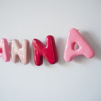 Personalised Handmade Name Garland With Flowers And Polka Dot Design, 7 of 8