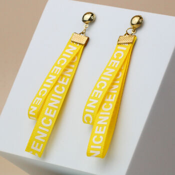 Colourful Ribbon Dangle Black Red Yellow White Lightweight Stud Earrings, 5 of 6