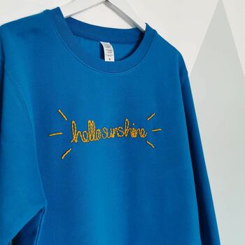 Hello Sunshine Hand Embroidered Blue Sweater, 3 of 5