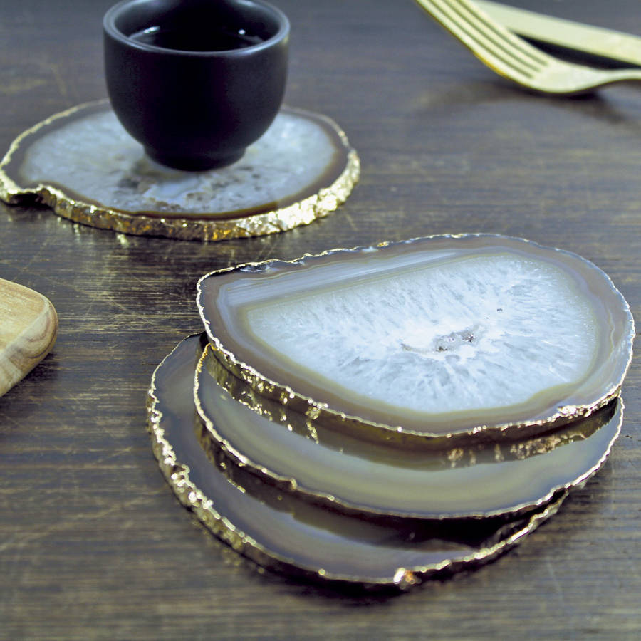 Natural Gold Plated Agate Coasters Set Of Two, 1 of 3
