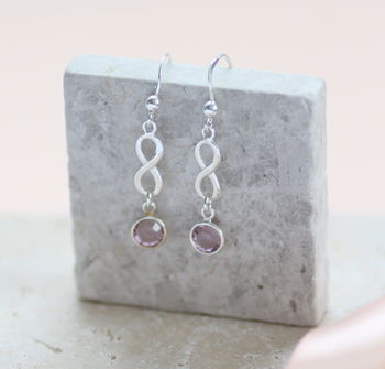 Sterling Silver Infinity Birthstone Earrings, 2 of 11