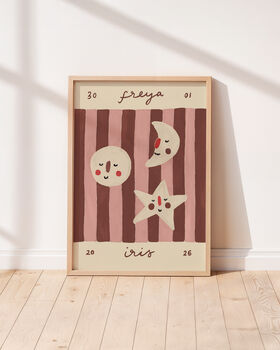 Personalised Illustrated Name Print With Moons, Stars And Stripes, 2 of 11