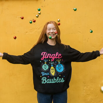 Jingle Your Baubles Women's Christmas Jumper, 4 of 4