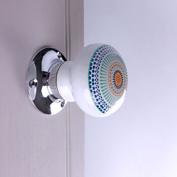 G Decor Set Of Positive Energy Radiance Handcrafted Internal Mortice Turning Door Handles – Ceramic Knobs With Chrome Base, 3 of 5