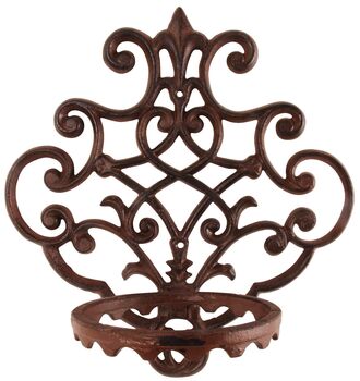 Ornate Cast Iron Wall Plant Pot Holder Brown Bracket, 4 of 4
