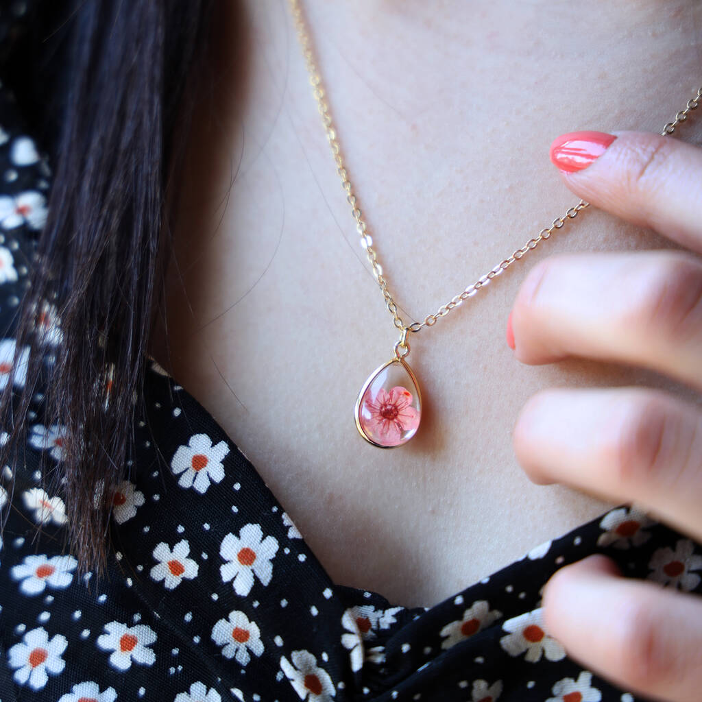 Personalised Pressed Pink Flower Necklace By Lucent Studios ...