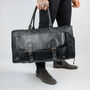 Black Leather Overnight Bag With Shoe Compartment, thumbnail 1 of 12