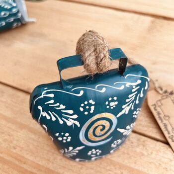 Blue Swirl Traditional Indian Hanging Cow Bell Chime, 4 of 9