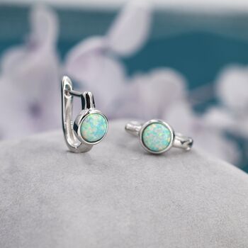 Sterling Silver Green Opal Huggie Hoop Earrings, 3 of 11