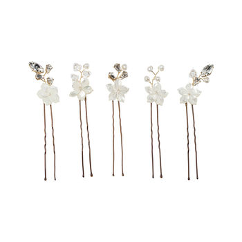 Mother Of Pearl And Crystal Flower Wedding Hair Pins, 2 of 2