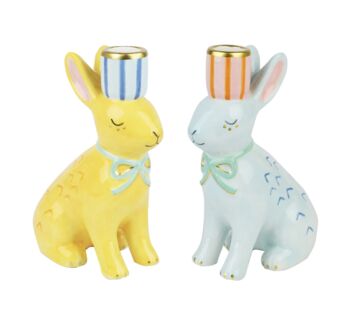 Hand Painted Bunnies Ceramic Candle Holders, 2 of 3