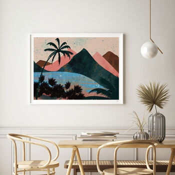 Tropical Sunset Mountain Landscape Art Print, 2 of 8
