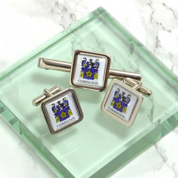 Family Crest Cufflinks And Tie Clip Set, 2 of 3