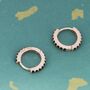 Sterling Silver Minimalist Huggie Hoop Earrings In Sterling Silver With Black Cz Crystals, thumbnail 7 of 12