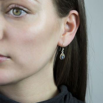 Sterling Silver Dangly Labradorite Teardrop Earrings, 2 of 3
