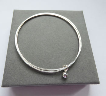 Delicate Double Silver Bangle With Silver Bead, 3 of 4