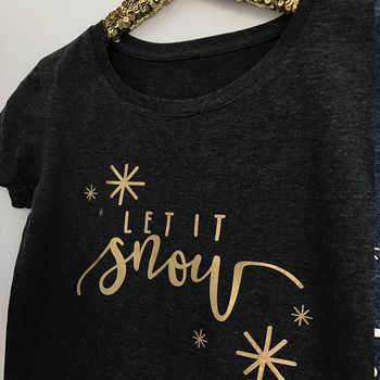 Let It Snow Metallic Christmas T Shirt, 4 of 4
